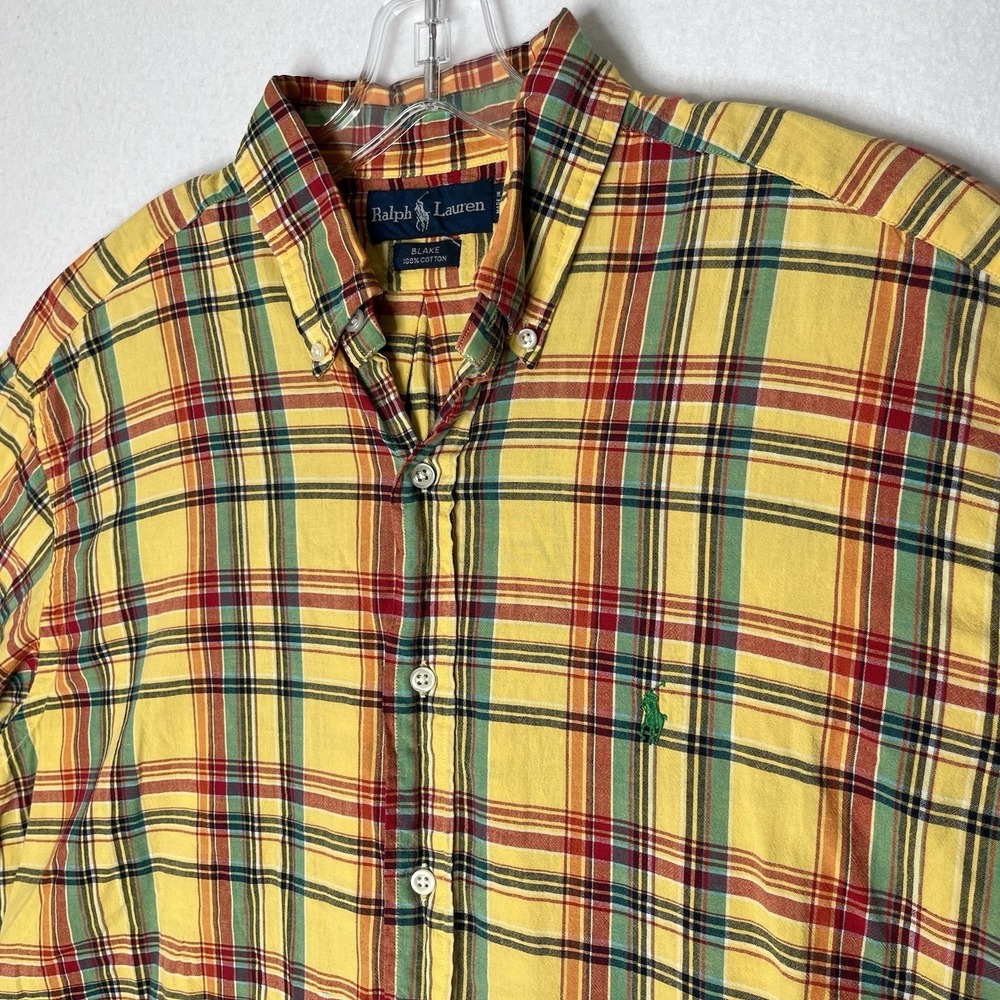 Polo Ralph Lauren Button Down Shirt Mens L Yellow‎ Plaid Blake Preppy Resort